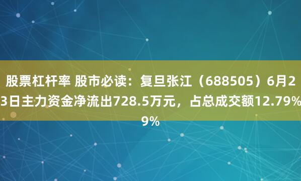 股票杠杆率 股市必读：复旦张江（688505）6月23日主力资金净流出728.5万元，占总成交额12.79%